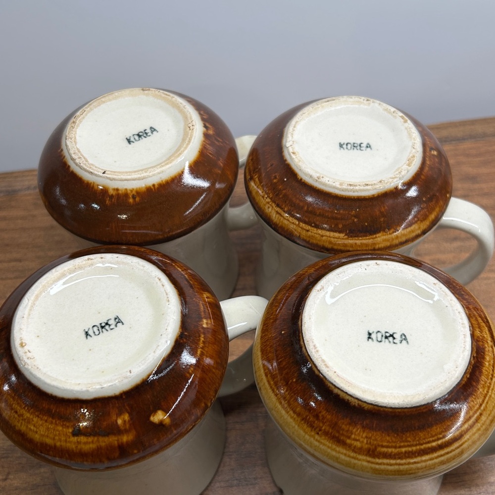 Vintage Retro Stoneware Glazed Mugs With Floral Motif Set Of 4 Made In Korea - Picture 11 of 16